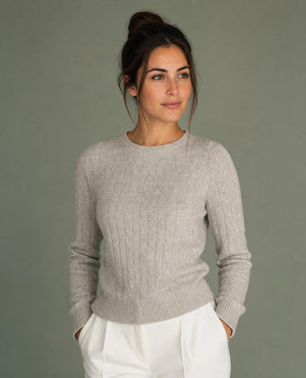Cable Trui Wol Ronde Hals | Medium Grey Melange