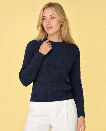 Cable Trui Wol Ronde Hals | Navy