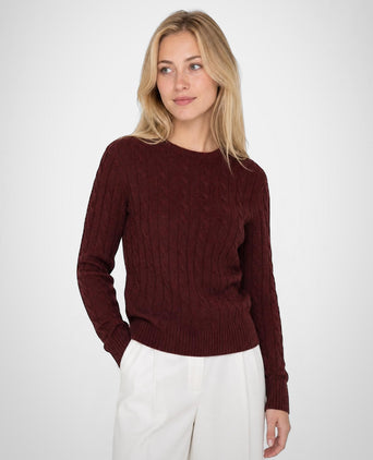 Cable Trui Wol Ronde Hals | Burgundy
