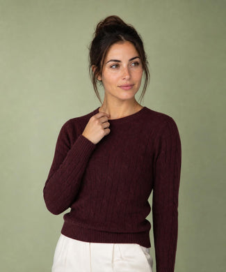 Cable Trui Wol Ronde Hals | Burgundy Cable Trui Wol Ronde Hals | Burgundy