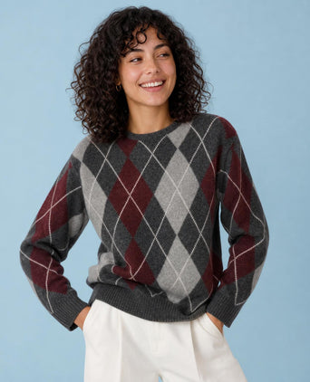 Argyle Trui Wol Ronde Hals | Dark Grey Melange