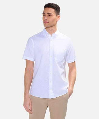 Katoen/linnen overhemd met korte mouwen | White