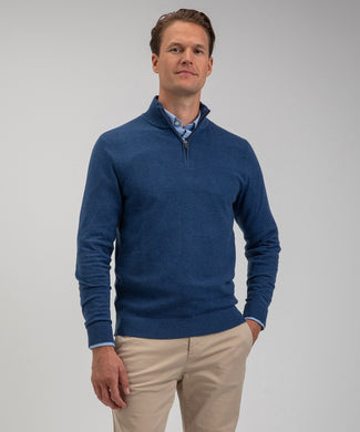 Cotton Merino Trui met halve rits | Marine