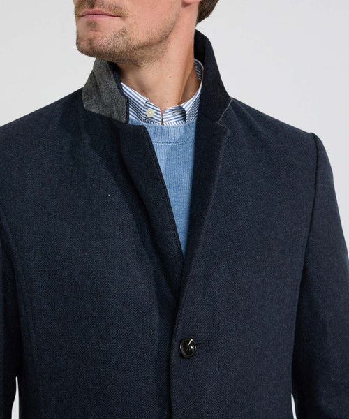 Herringbone Overjas Wol | Navy