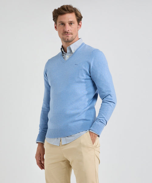 Trui V-hals Cotton Merino | Sky Blue