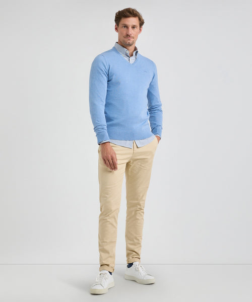 Trui V-hals Cotton Merino | Sky Blue