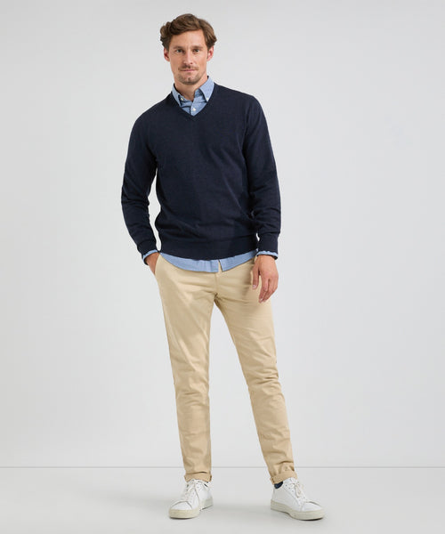 Trui V-hals Cotton Merino | Navy