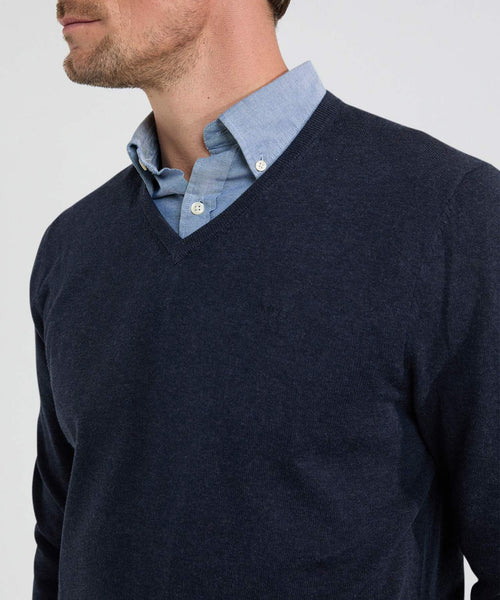 Trui V-hals Cotton Merino | Navy