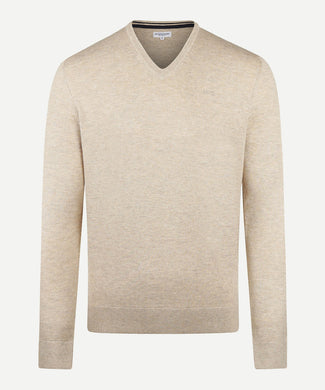 Trui V-hals Cotton Merino | Sand