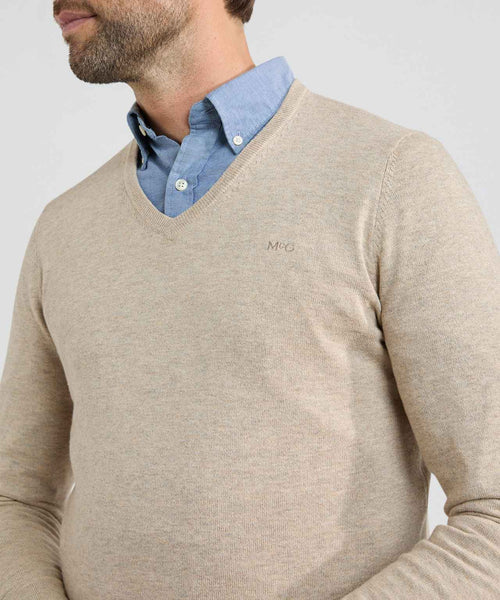 Trui V-hals Cotton Merino | Sand