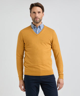 Trui V-hals Cotton Merino | Autumn Yellow