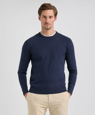 Trui Katoen Merino Ronde Hals | Navy