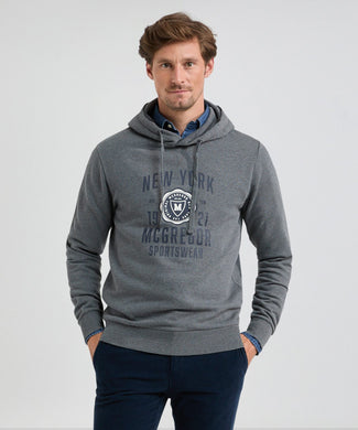 Hoodie met Print | Dark Grey Melange