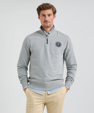 Sweater met Ritskraag | Medium Grey Melange