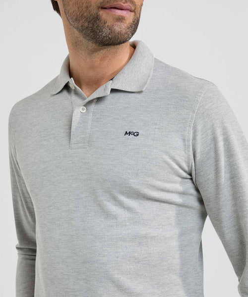 Polo piqué klassiek lange mouw | Medium Grey Melange