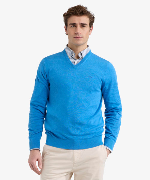 Trui V-hals Cotton | Sea Blue