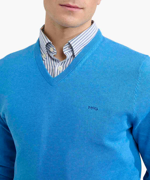 Trui V-hals Cotton | Sea Blue