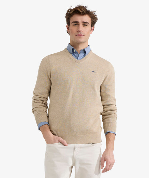 Trui V-hals Cotton | Sand