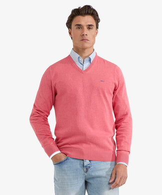 Trui V-hals Cotton | Coral Red