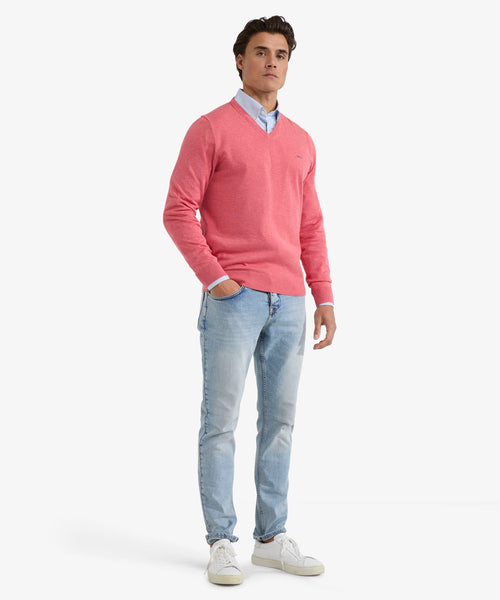 Trui V-hals Cotton | Coral Red