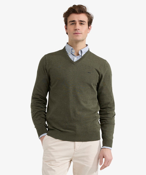 Trui V-hals Cotton | Olive