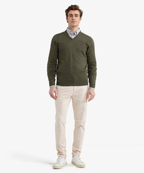 Trui V-hals Cotton | Olive