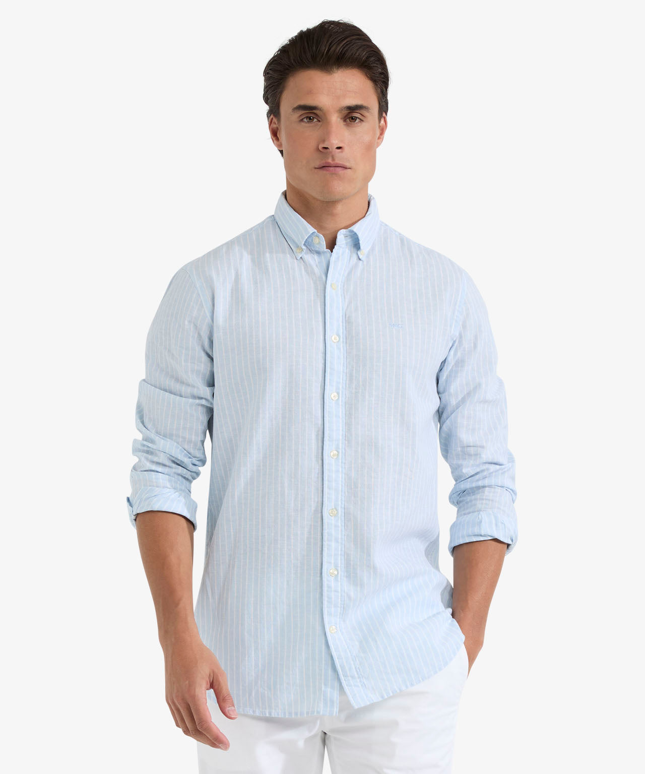 Overhemd Gestreept Linnen Katoen Light Blue McGregor New York