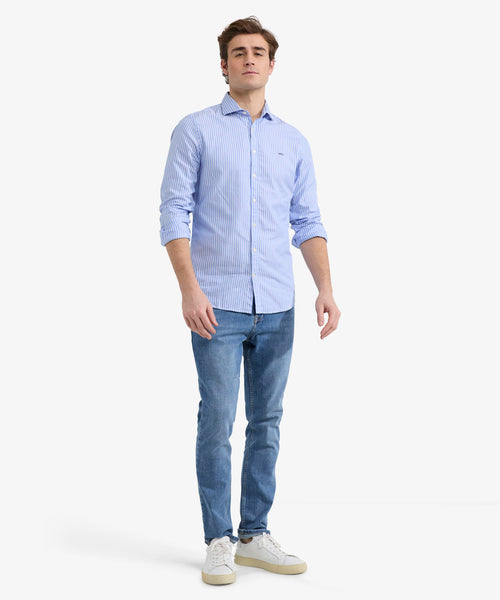 Overhemd Slim Fit Streep | Medium Blue