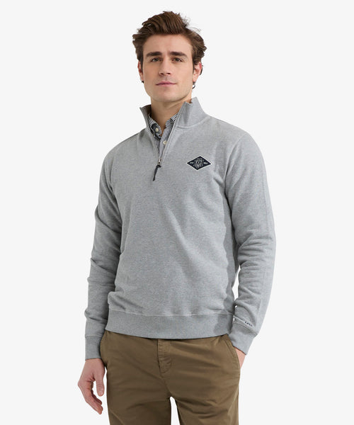 Sweater Halve Rits met Embleem | Medium Grey Melange