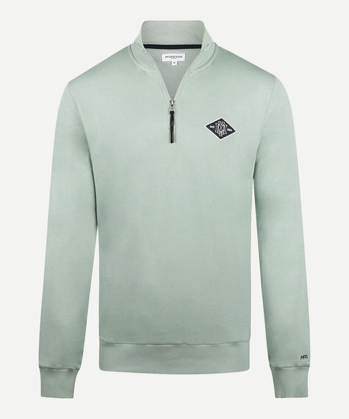 Sweater Halve Rits met Embleem | Ice Green