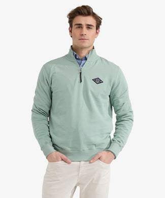 Sweater Halve Rits met Embleem | Ice Green