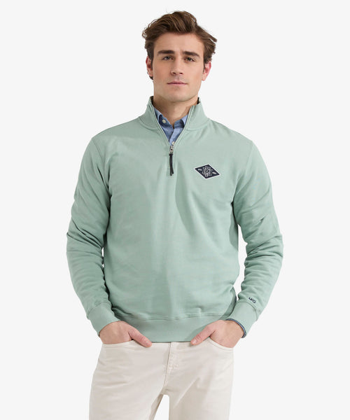 Sweater Halve Rits met Embleem | Ice Green