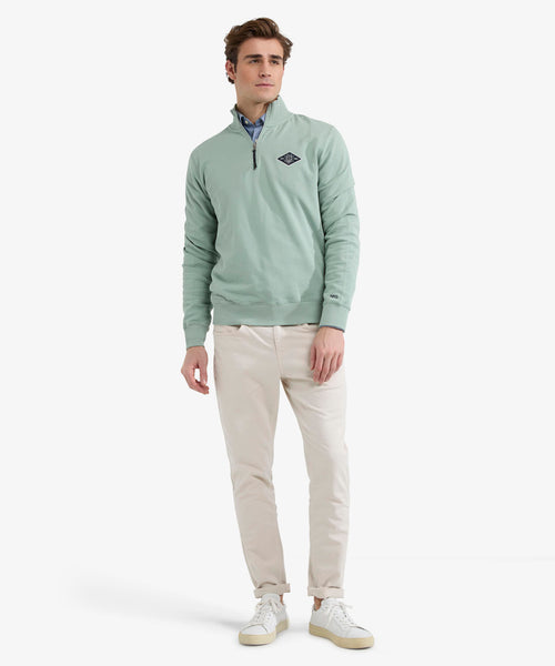 Sweater Halve Rits met Embleem | Ice Green