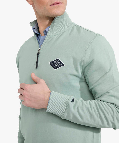 Sweater Halve Rits met Embleem | Ice Green