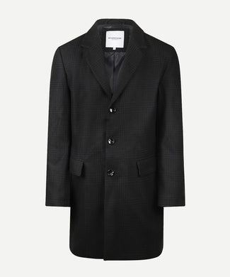Checked Wool Overcoat | Navy