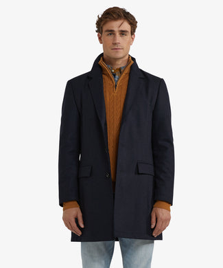Checked Wool Overcoat | Navy