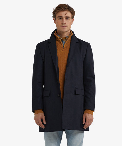 Checked Wool Overcoat | Navy