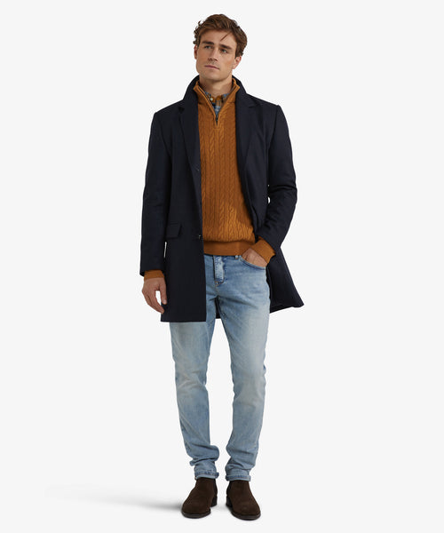 Checked Wool Overcoat | Navy