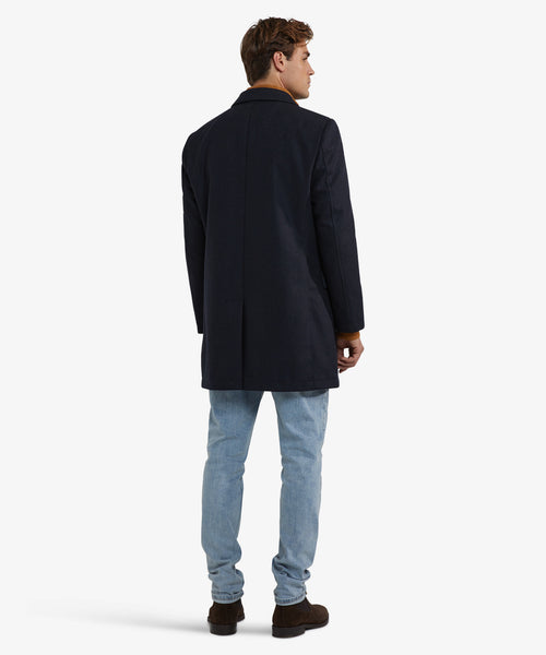 Checked Wool Overcoat | Navy