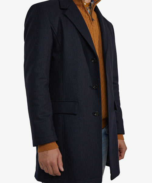 Checked Wool Overcoat | Navy