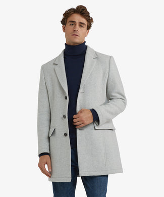 Herringbone Wool Overcoat | Medium Grey Melange