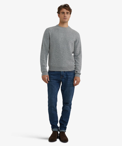 Sweater Lambswool Round Neck Cable Pattern | Medium Gray Melange