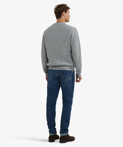 Sweater Lambswool Round Neck Cable Pattern | Medium Gray Melange