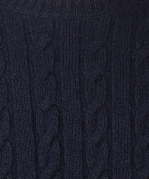 Trui Lamswol Rondehals Kabelpatroon | Navy