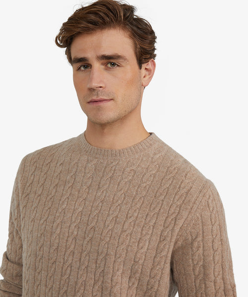 Trui Lamswol Rondehals Kabelpatroon | Sand