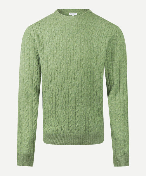 Trui Lamswol Rondehals Kabelpatroon | Moss Green