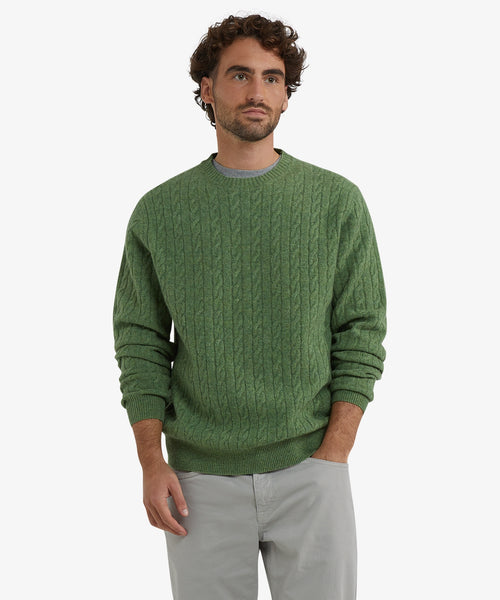 Trui Lamswol Rondehals Kabelpatroon | Moss Green