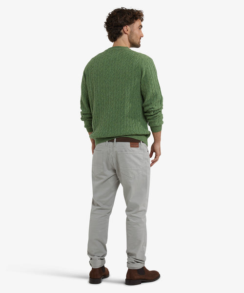 Trui Lamswol Rondehals Kabelpatroon | Moss Green