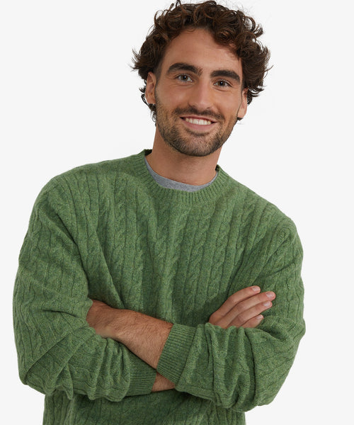 Trui Lamswol Rondehals Kabelpatroon | Moss Green