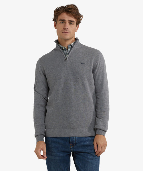 Trui Half-Zip Katoen Merinowol | Medium Grey Melange